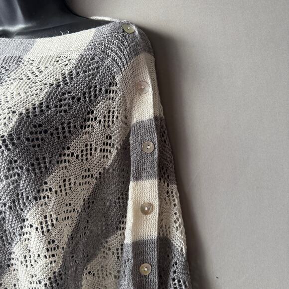 Anthropologie Moth‎ sz One Size gray white striped poncho linen knit top NWOT - Picture 3 of 9